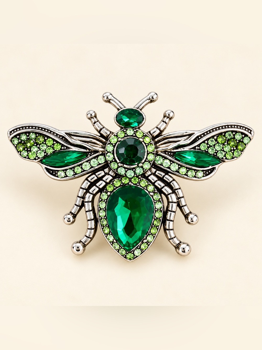 Emerald Green Bee Crystal Silvet Brooch - Picture 6 of 7